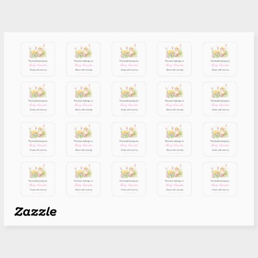 Spring Chick Baby shower Vierkante Sticker (Vel)