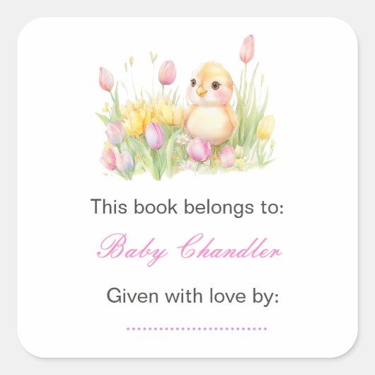 Spring Chick Baby shower Vierkante Sticker (Voorkant)