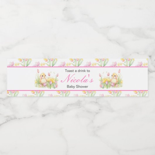 Spring Chick Baby shower Waterfles Etiket (Enkel label)