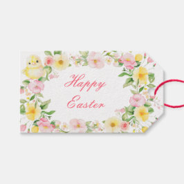 Spring Chick Bloemen Gelukkig Pasen Cadeaulabel