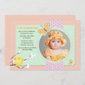 Spring Chick Foto Birthday Party Invitation Kaart (Voorkant / Achterkant)