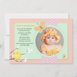 Spring Chick Foto Birthday Party Invitation Kaart