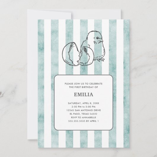 Spring Chick & Stripes Kind Verjaardag Kaart (Voorkant)