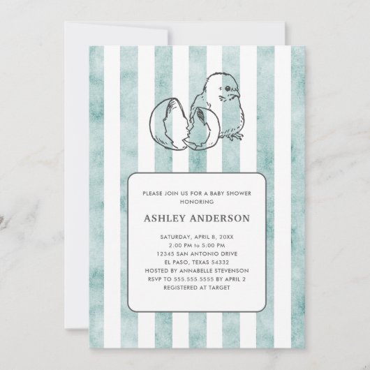 Spring Chick & Stripes  stijl Baby shower Kaart (Voorkant)