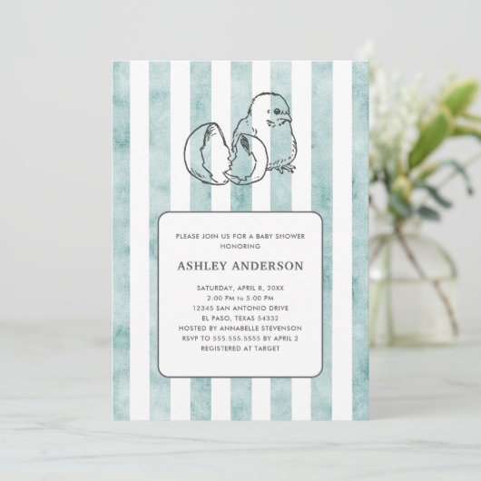 Spring Chick & Stripes  stijl Baby shower Kaart (Staand voorkant)