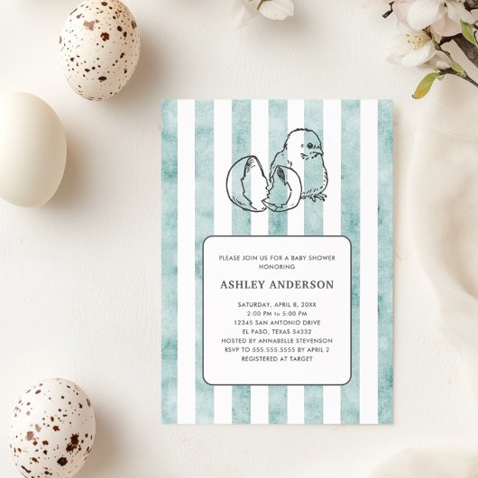 Spring Chick & Stripes  stijl Baby shower Kaart