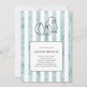 Spring Chick & Stripes  stijl Paasbrunch Kaart (Voorkant)