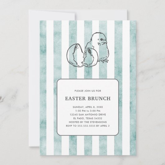 Spring Chick & Stripes  stijl Paasbrunch Kaart (Voorkant)