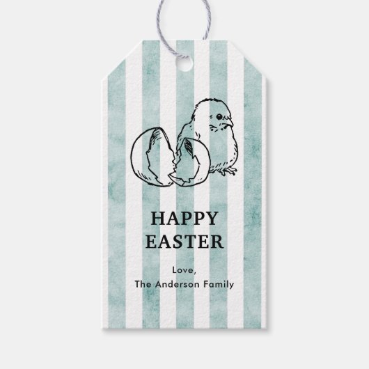 Spring Chick & Stripes  stijl Pasen Cadeaulabel (Voorkant)