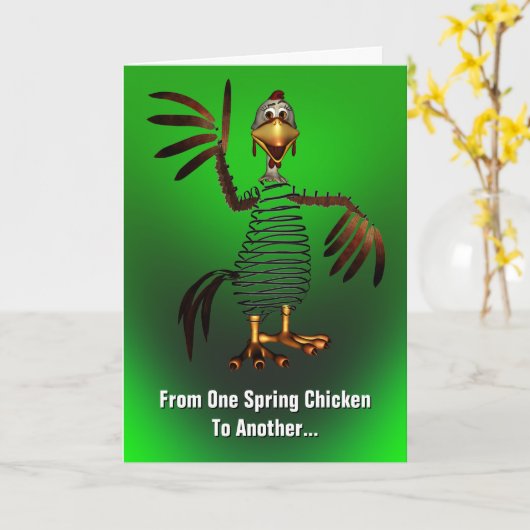 Spring Chicken Birthday Kaart (Gele Bloem)
