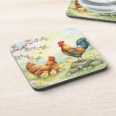 Spring chicken rooster farm country coasters bier onderzetter (Linkerzijde)