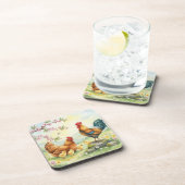 Spring chicken rooster farm country coasters bier onderzetter (Rechterzijde)