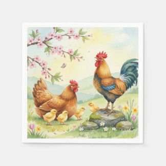 Spring chicken rooster farm country napkins servet