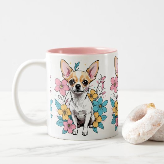 Spring Chihuahua Tweekleurige Koffiemok (Met donut)