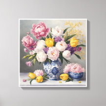 Spring Chinoiserie Blauw Wit Vaas Pioenrozen Tulpe