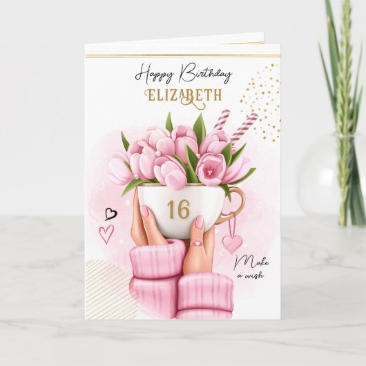 Spring Coffee Cup met bloemen Happy Birthday Feestdagen Kaart (Voorkant)