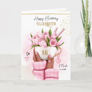 Spring Coffee Cup met Tulpen Happy Birthday Feestdagen Kaart