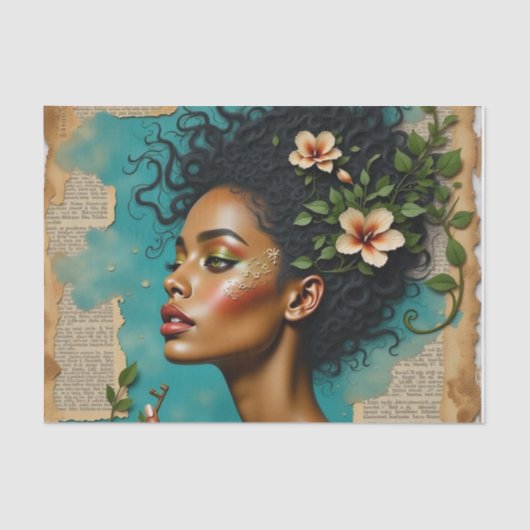 Spring Collage Art met tropische bloemen en dromen Tissuepapier (Voorkant)