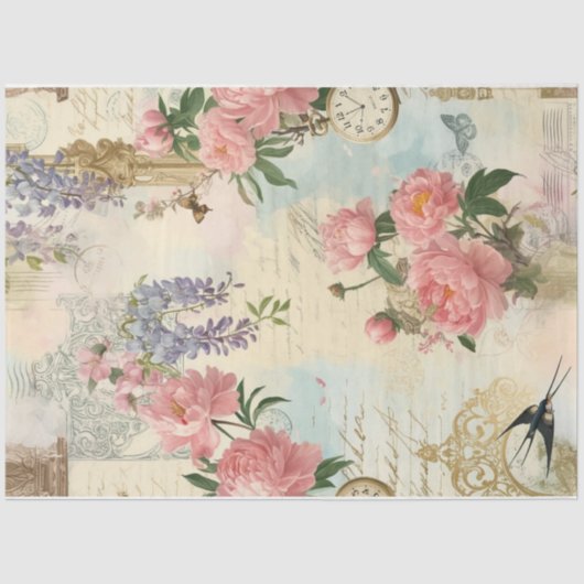 Spring Collage met vogels en bloemen | ontkoppelin Tissuepapier (Voorkant)