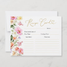 Spring Colorful Floral Bridal Shower Recipe Card