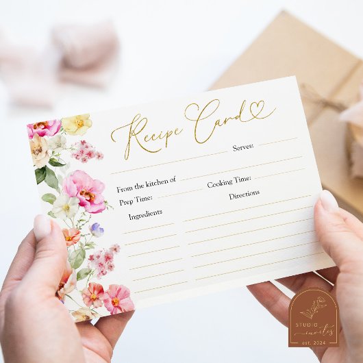 Spring Colorful Floral Bridal Shower Recipe Card Kaart