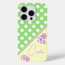Spring Colors Sjabloon voor Jouw naam Polka Dots iPhone 15 Pro Case