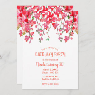 Spring Coral Orchid Branches Floral Birthday Party Kaart