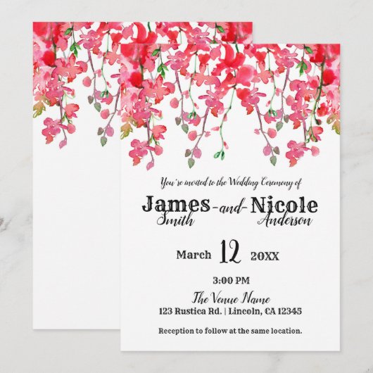 Spring Coral Orchid Branches Floral Wedding Kaart (Voorkant / Achterkant)