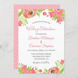 Spring Coral Pink Floral Garden Waterverf Weddensc Kaart