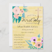 Spring Coral Yellow Floral Waterverf Communie Kaart (Voorkant)