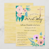 Spring Coral Yellow Floral Waterverf Communie Kaart (Voorkant / Achterkant)