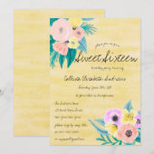 Spring Coral Yellow Floral Waterverf Sweet 16 Kaart (Voorkant / Achterkant)