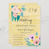 Spring Coral Yellow Floral Waterverf Wedding Kaart (Voorkant / Achterkant)