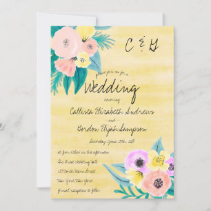 Spring Coral Yellow Floral Waterverf Wedding Kaart