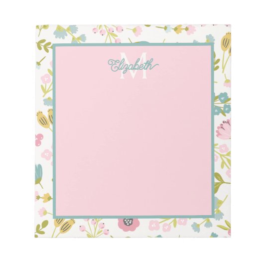 Spring Cottage Bloemen Monogram Notitieblok (Voorkant)