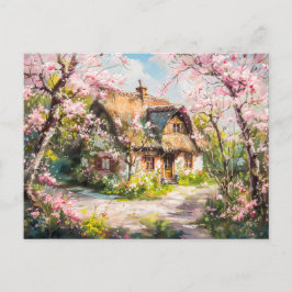 Spring Cottage met bloeiende fruitbomen Briefkaart