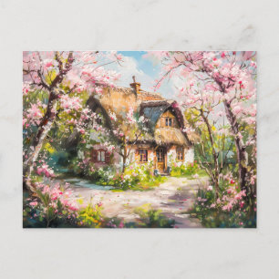Spring Cottage met bloeiende fruitbomen Briefkaart