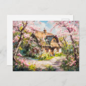 Spring Cottage met bloeiende fruitbomen Briefkaart (Voorkant / Achterkant)