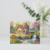 Spring Cottage met bloeiende tulpen Briefkaart (Staand voorkant)