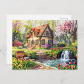 Spring Cottage met bloeiende tulpen Briefkaart (Voorkant / Achterkant)