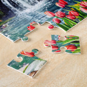 Spring Cottage met bloeiende tulpen Legpuzzel (Zijkant)