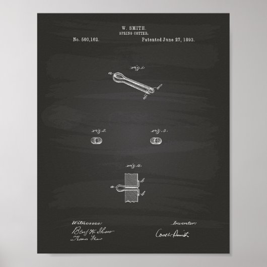 Spring Cotter 1893 Patent Art Chalkboard Poster (Voorkant)