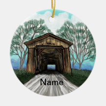Spring Covered Bridge keramische ronde ornament