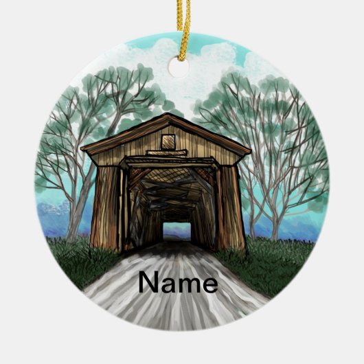 Spring Covered Bridge keramische ronde ornament (Voorkant)