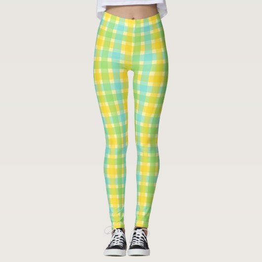 Spring Cream en Green Check Pattern Leggings (Voorkant)
