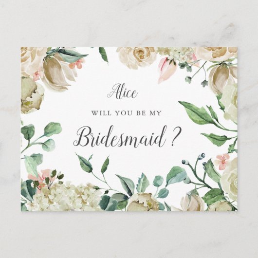 Spring Cream Garden Floral bruidsmeisje Briefkaart (Voorkant)