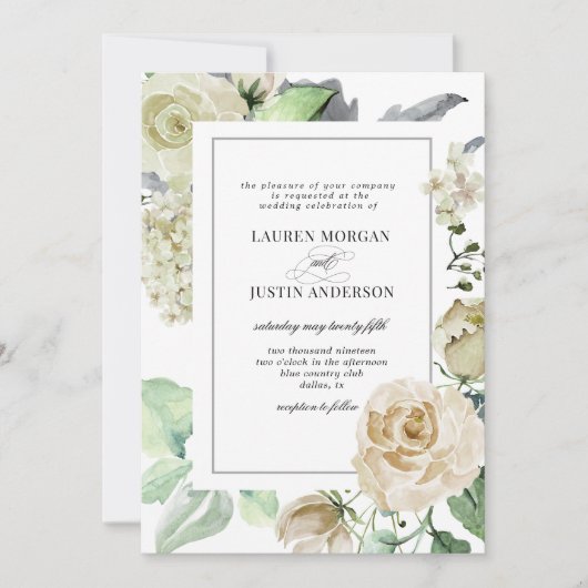 Spring Cream Garden Floral bruiloft uitnodiging (Voorkant)