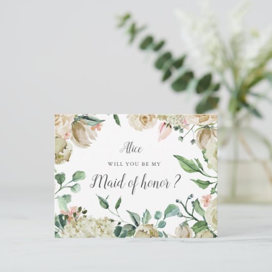 Spring Cream Garden Floral Maid of Honor Briefkaart (Staand voorkant)