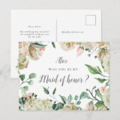 Spring Cream Garden Floral Maid of Honor Briefkaart (Voorkant / Achterkant)