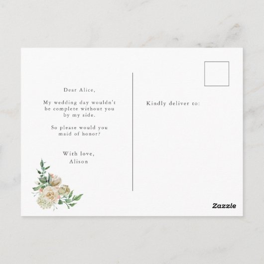 Spring Cream Garden Floral Maid of Honor Briefkaart (Achterkant)